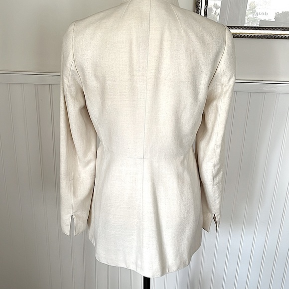 Carlisle Off White 💯 % Silk Linen Jacket High Neck Button Front Zipper Detail - Picture 4 of 10